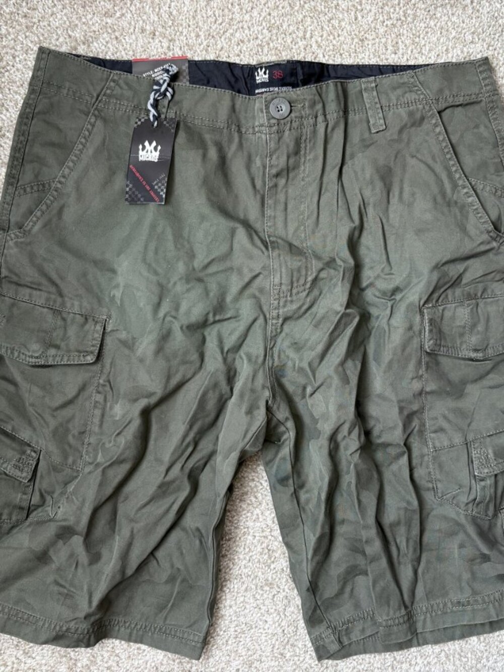 NWT Micros Riddick Mens Cargo Shorts Size 38 Olive Green Camo